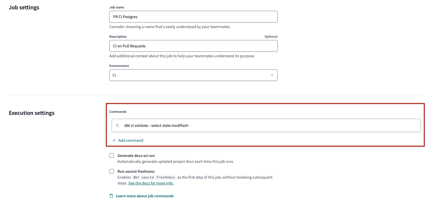 Use state selection to validate modified metric definition models in your CI job.